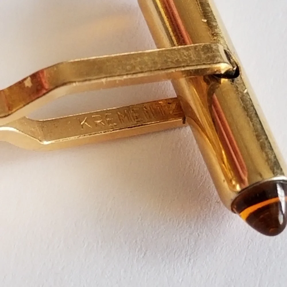 Vintage Krementz cuff links mens gold tone engraved monogram BFB orange